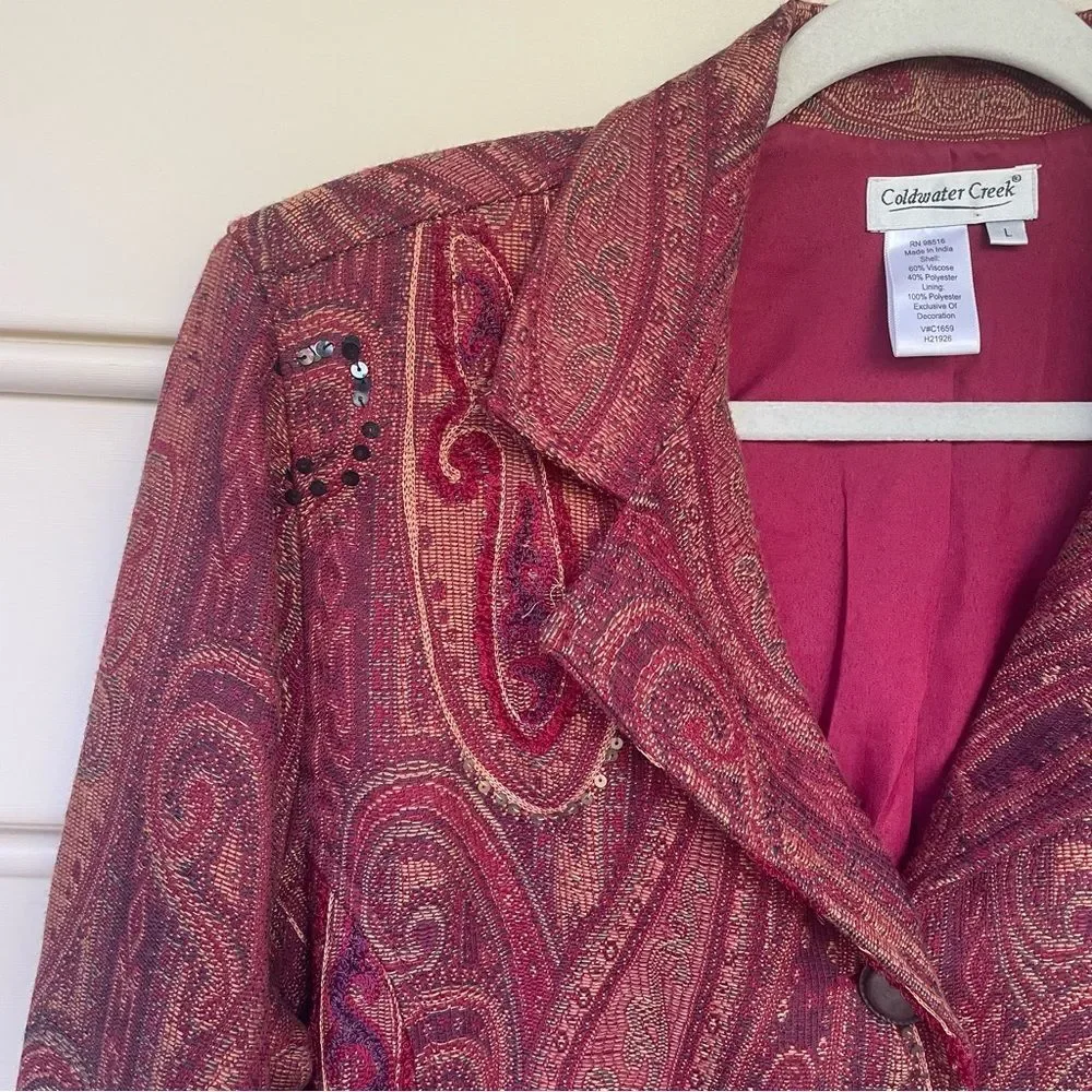 Coldwater Creek Multi-Color Paisley Tapestry Long Blazer Jacket Size L - Picture 4 of 9